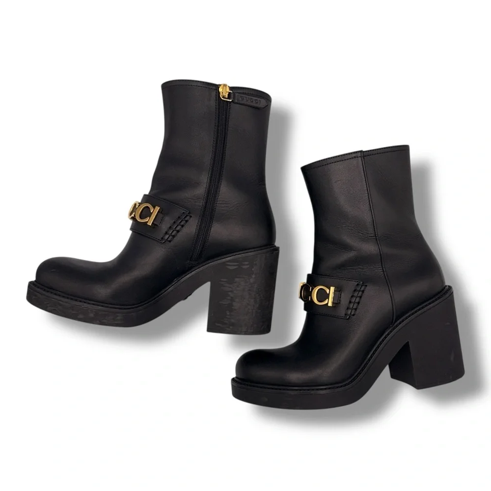 Gucci Logo Ankle Boots Black Leather – EU 37 - Picture 15 of 16